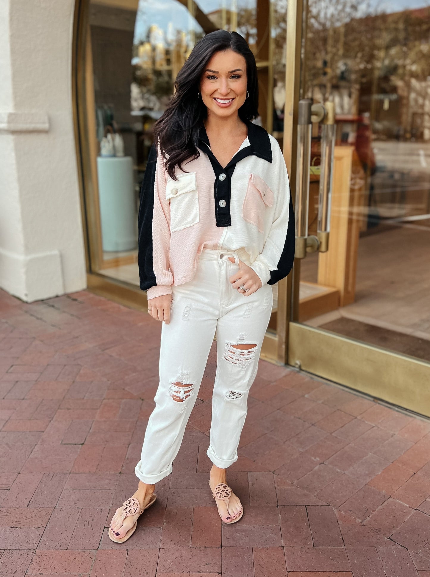 Allye Cropped Color Block Pullover