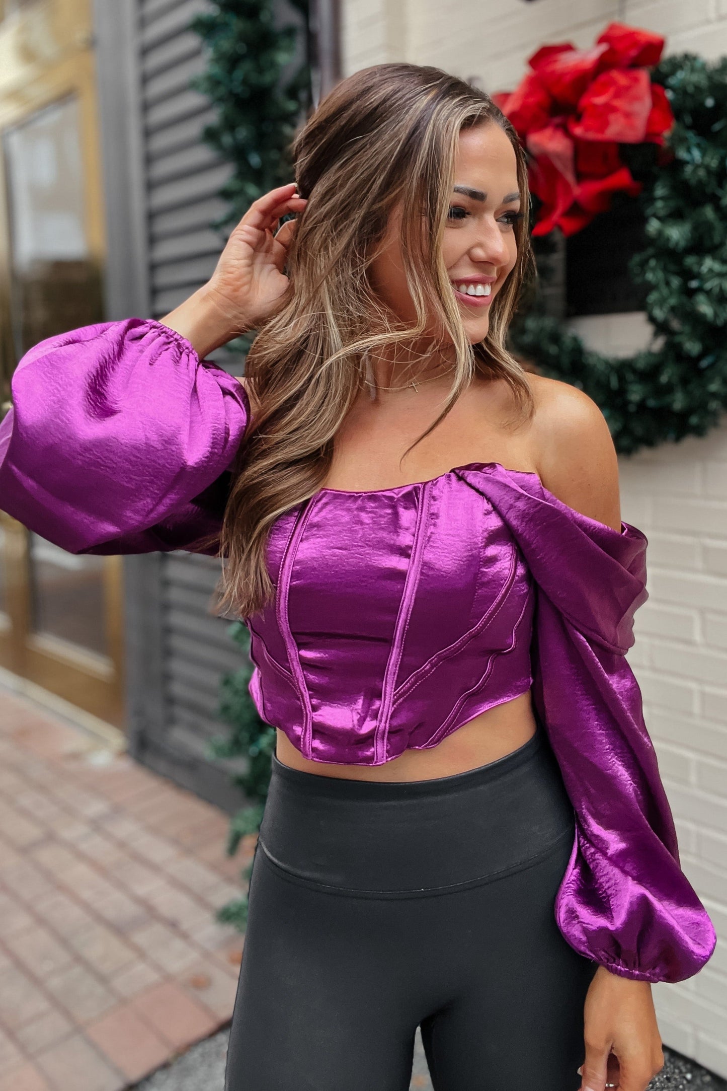 Berry Satin Corset Crop Top