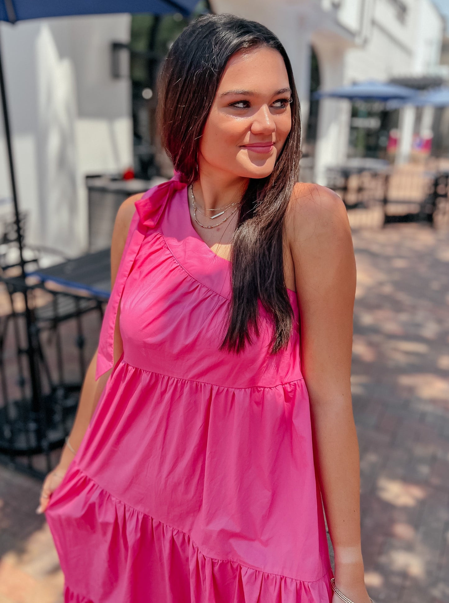 Patio Nights Pink One Shoulder Maxi Dress