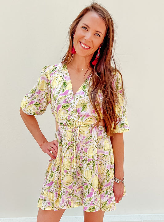 Lovely Lemon Cut-Out Mini Dress | PETITE