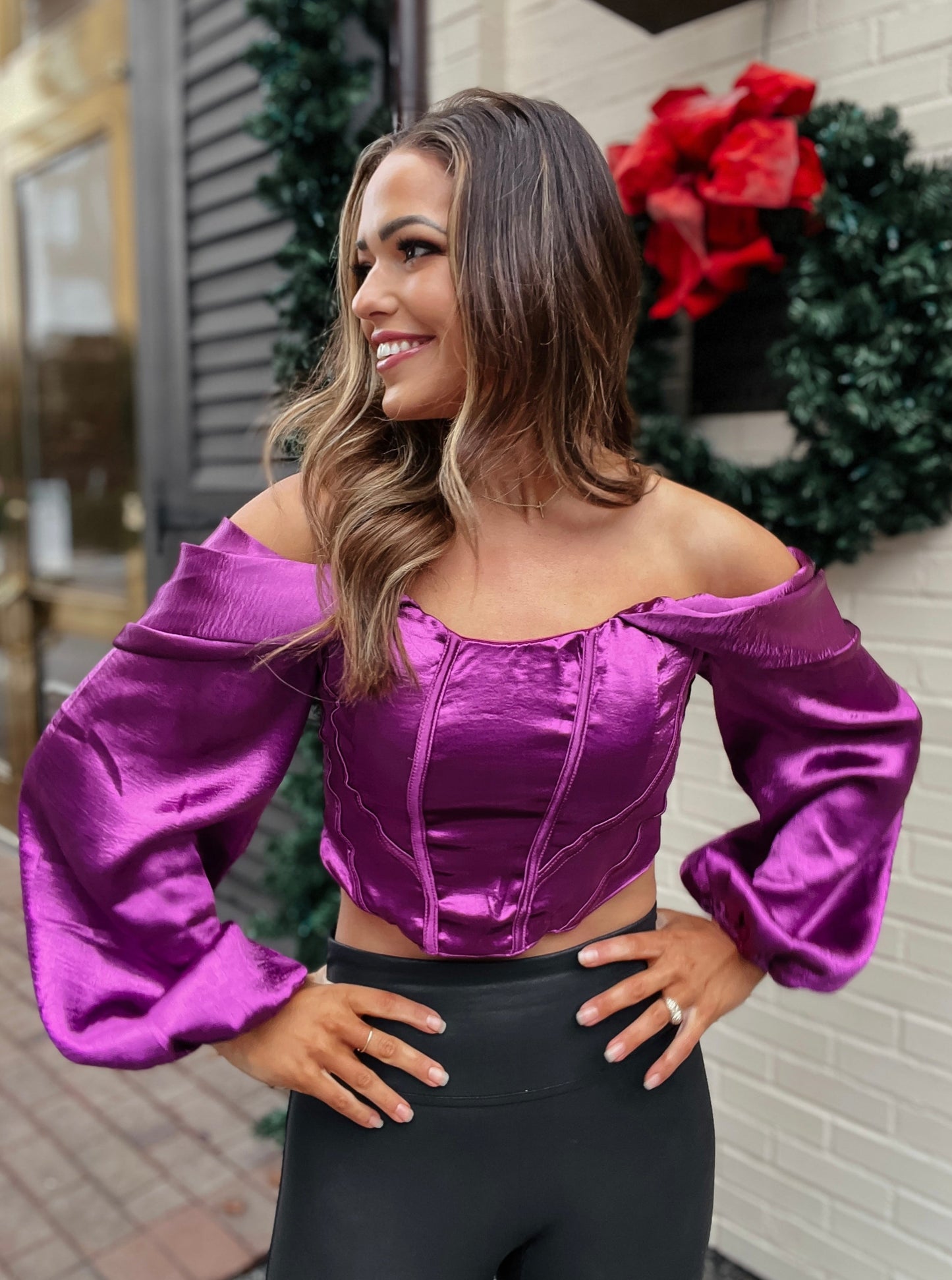 Berry Satin Corset Crop Top