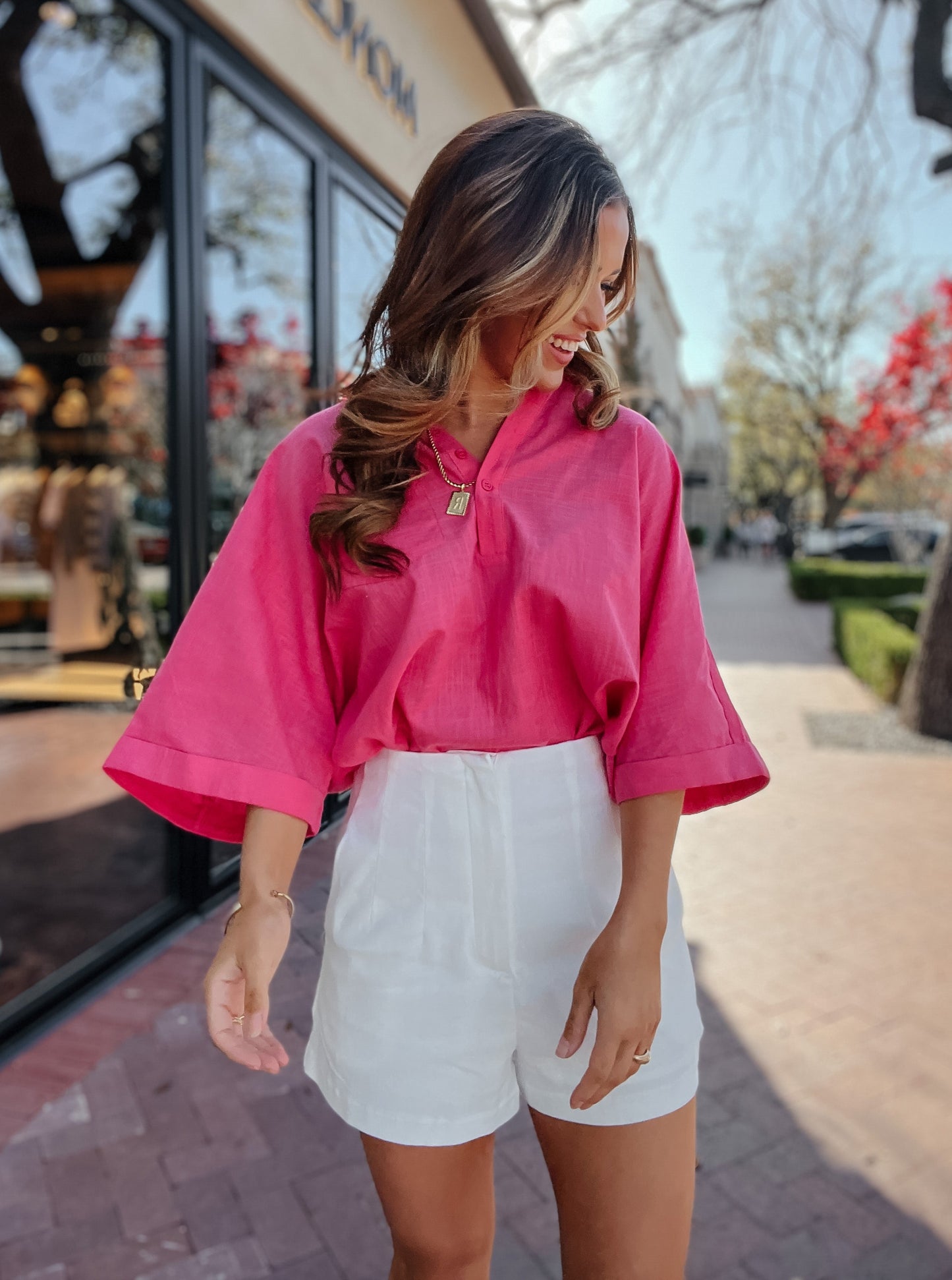 Maui Island Pink Linen Blouse