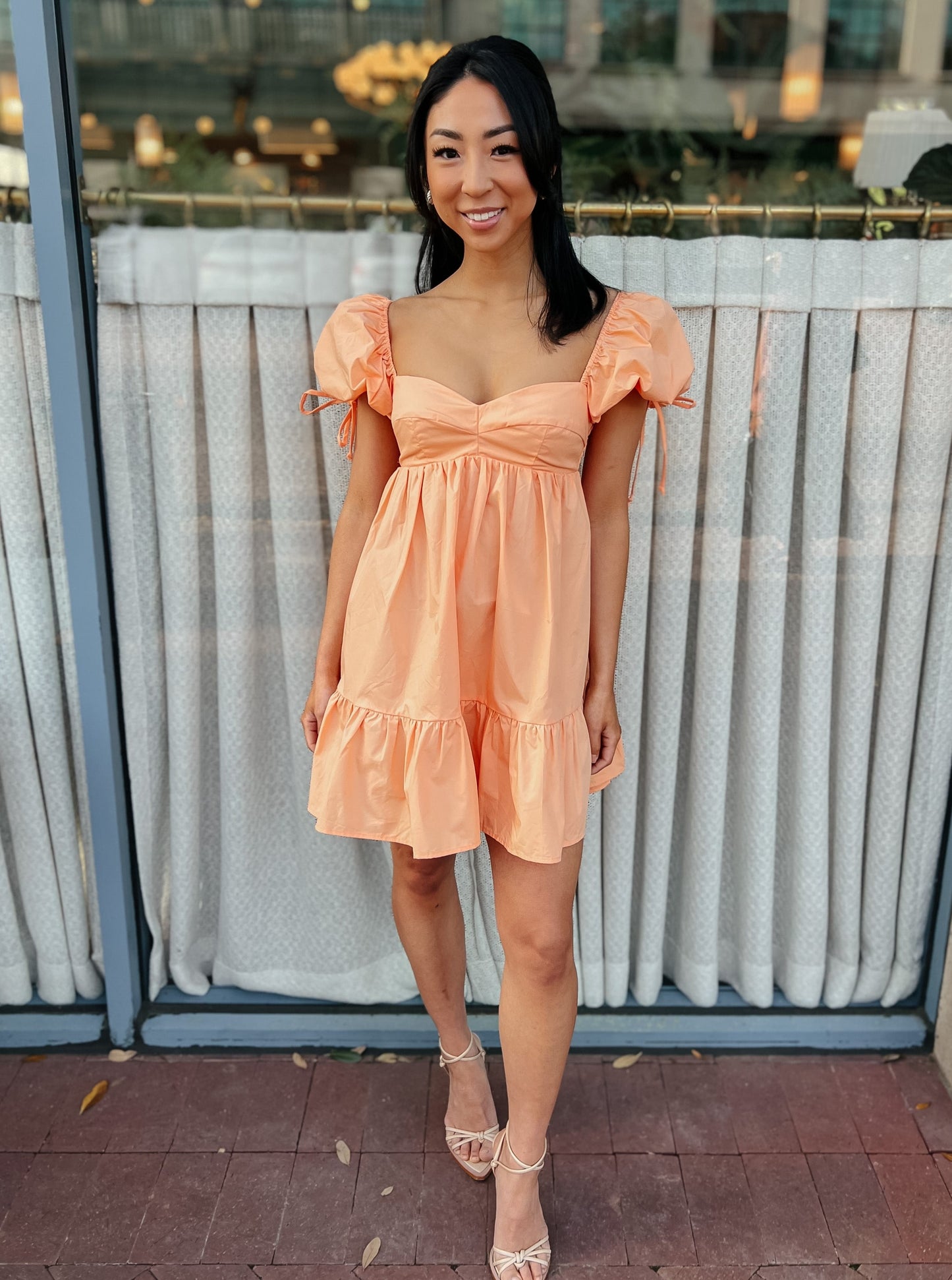 Carrot Orange Puff Sleeve Dress