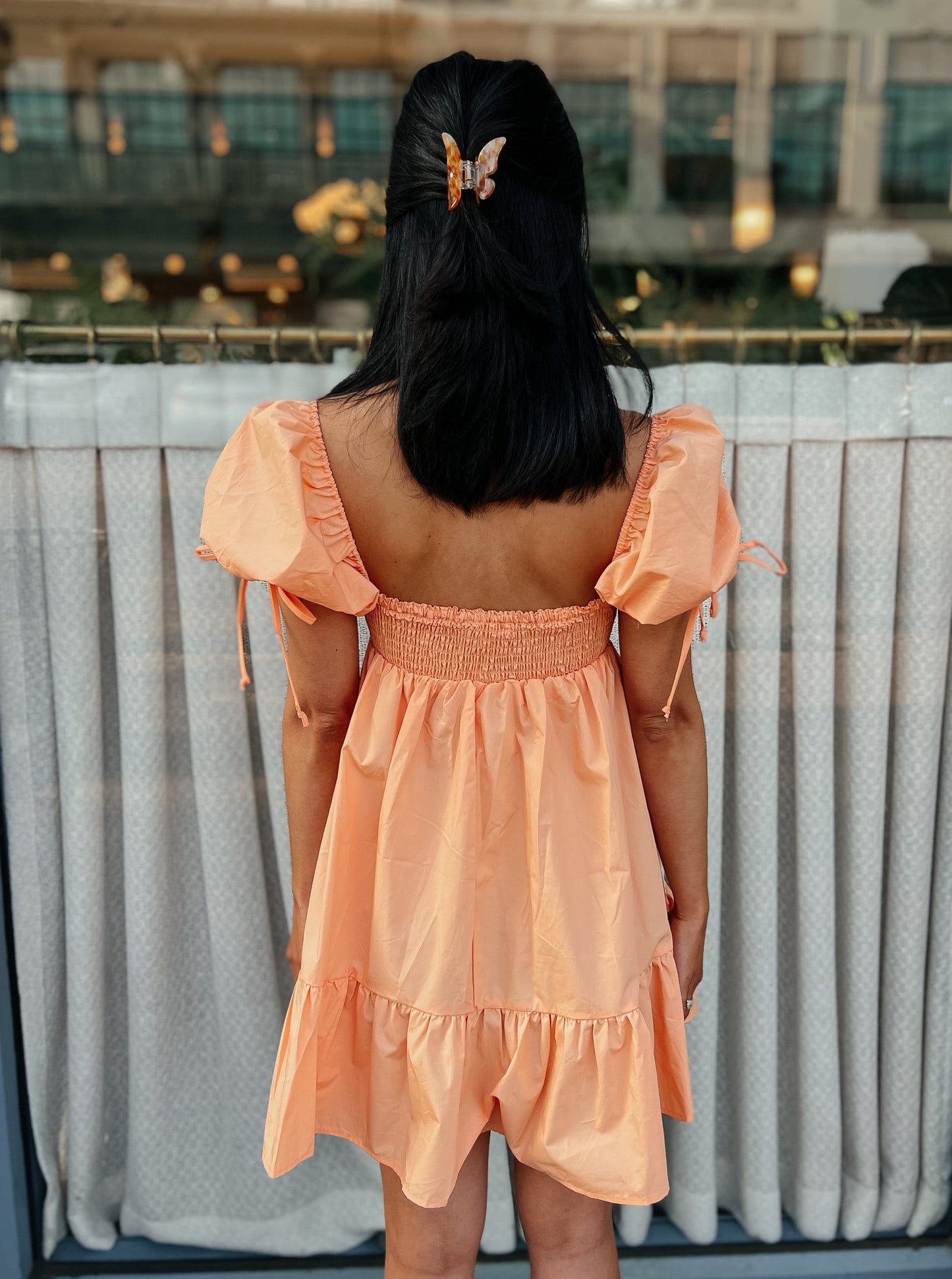 Carrot Orange Puff Sleeve Dress