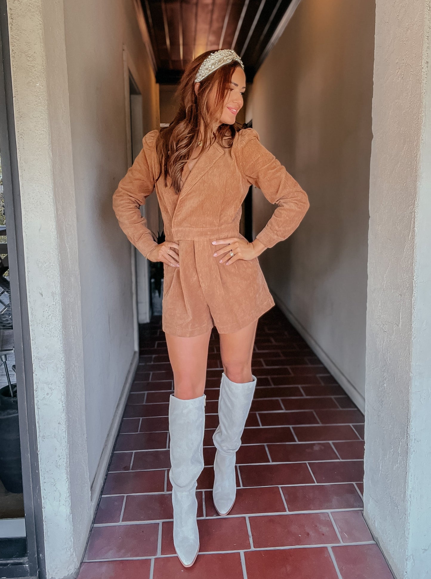 Camilla Long Bubble Sleeve Corduroy Romper