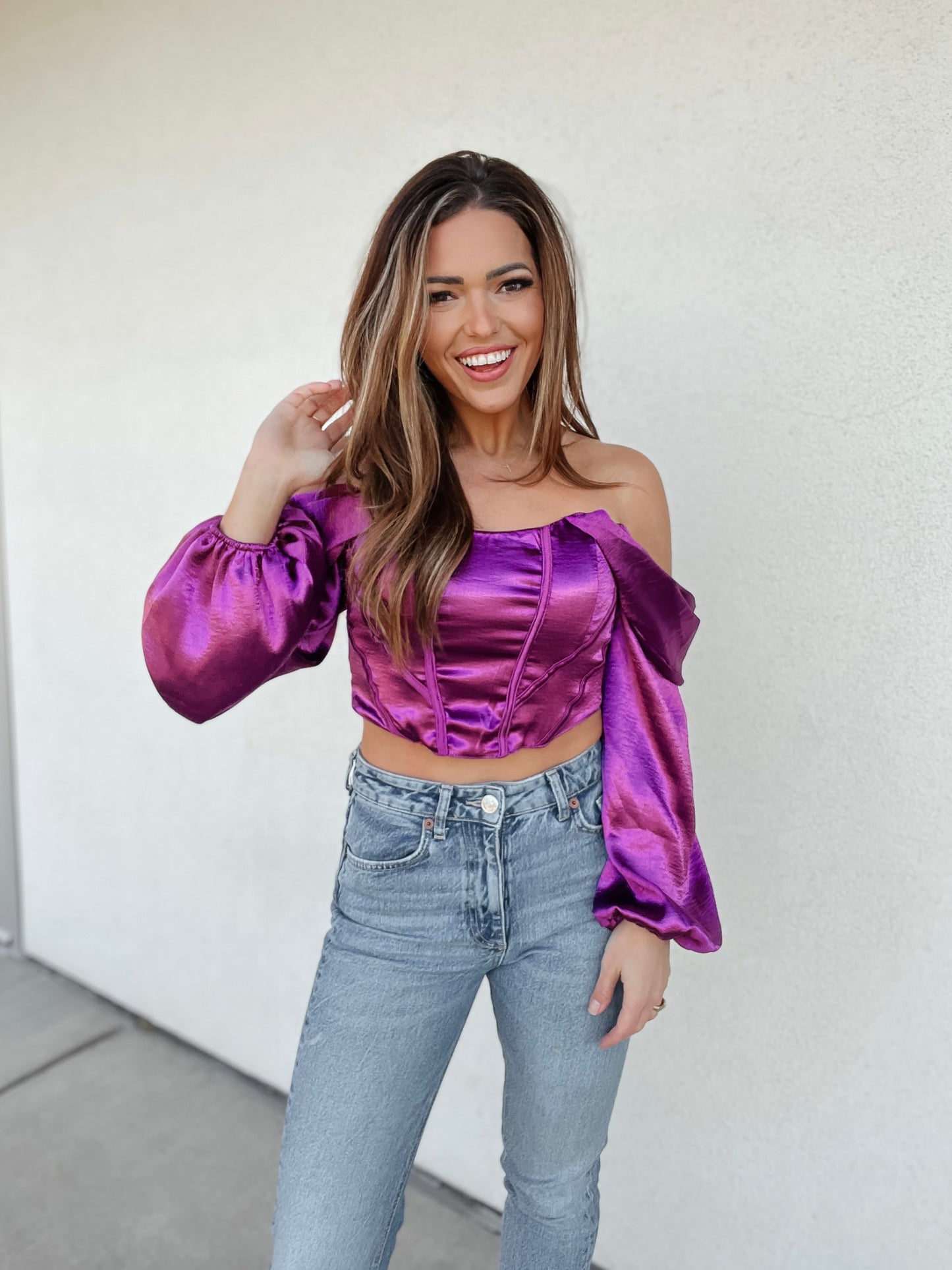 Berry Satin Corset Crop Top