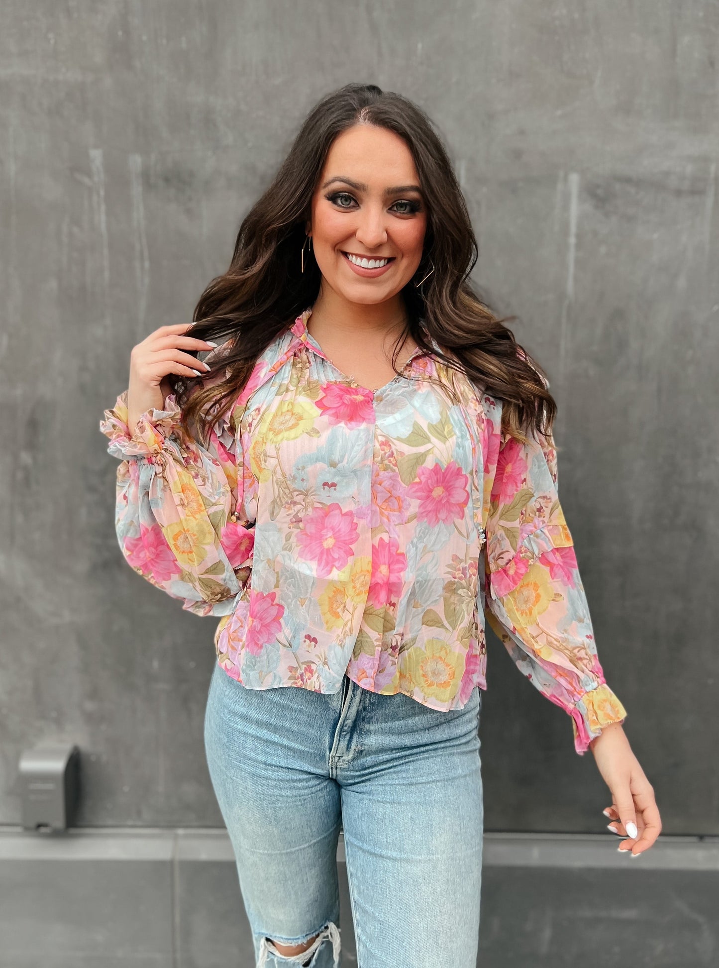 Floral with a Pop of Ruffle Blouse