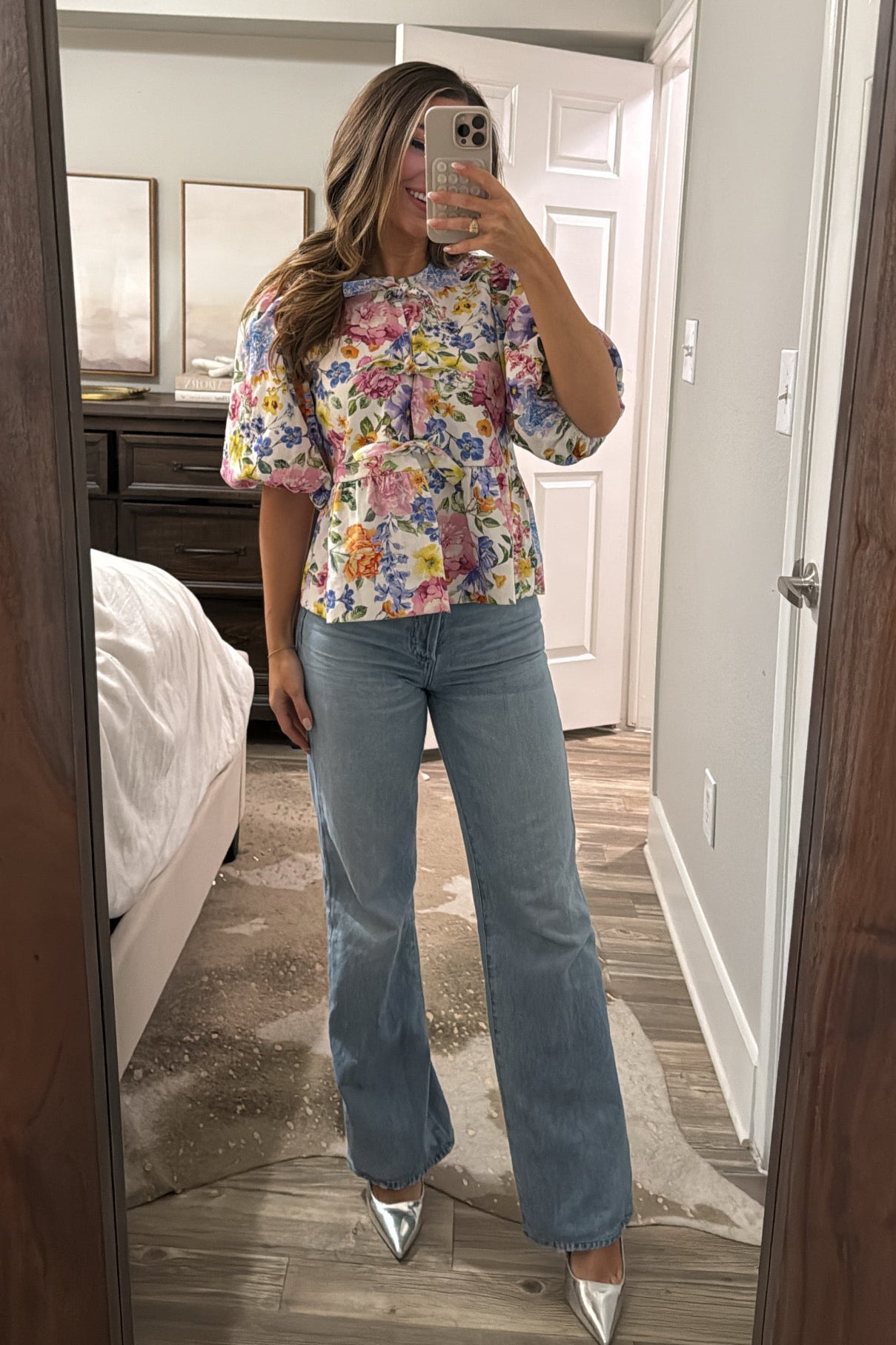 Addie Floral Denim Bow-Tie Top