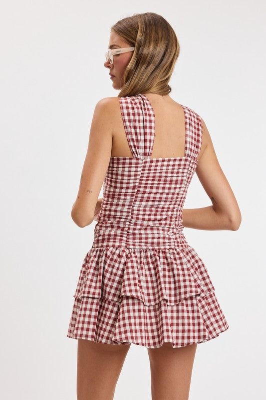 Kacey Maroon Gingham Mini Dress