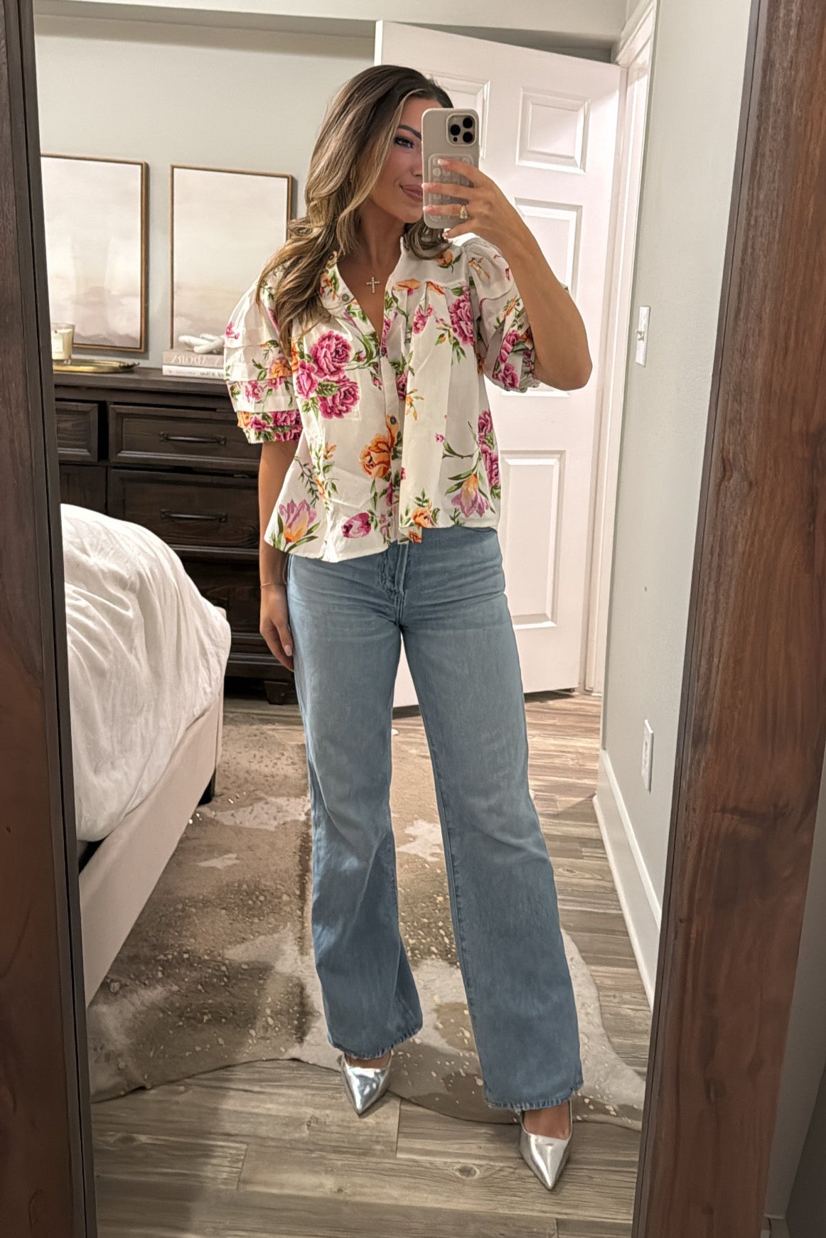 Raelynn White and Pink Floral Top