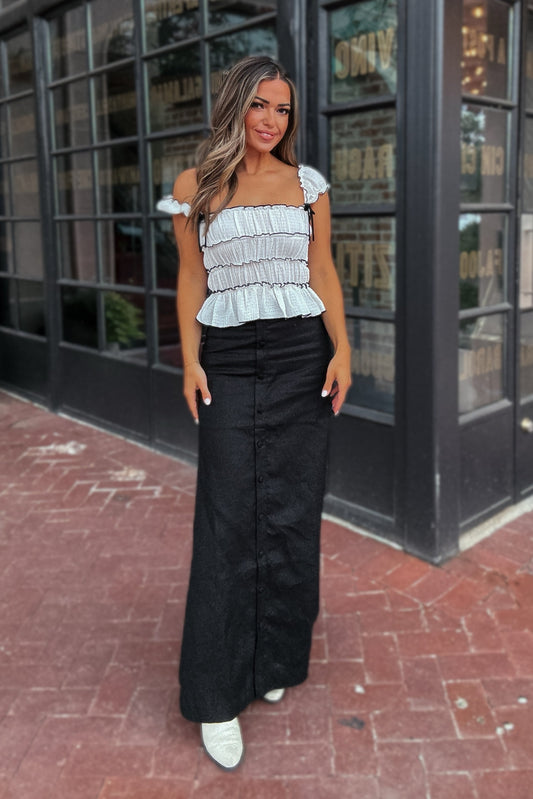 Langley Black Button Down Maxi Skirt