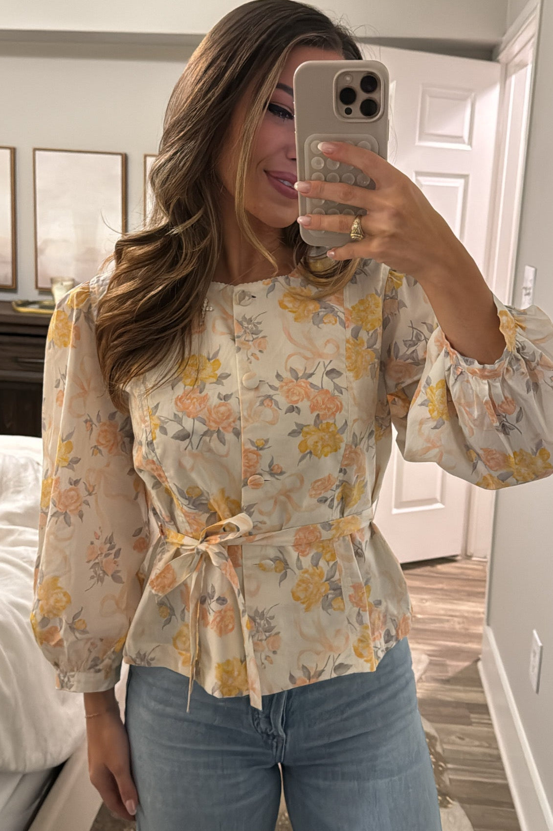 Anna Button Down Waist Tie Floral Top