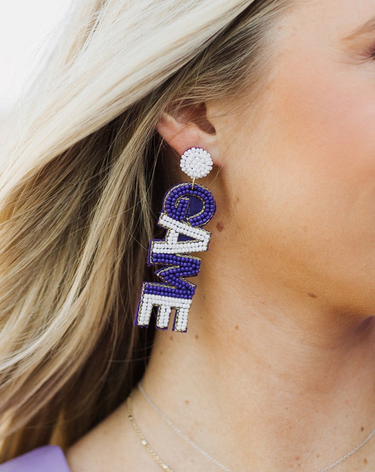 Football Gameday Earrings | Purple & White