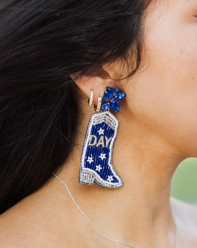 Gameday Boot Earrings | Blue & White