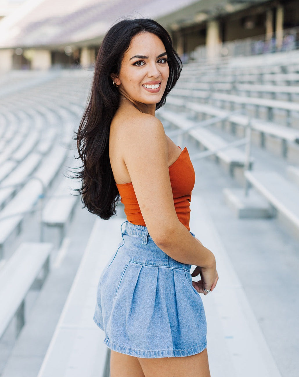 Burnt Orange Strapless Deep V Bodysuit