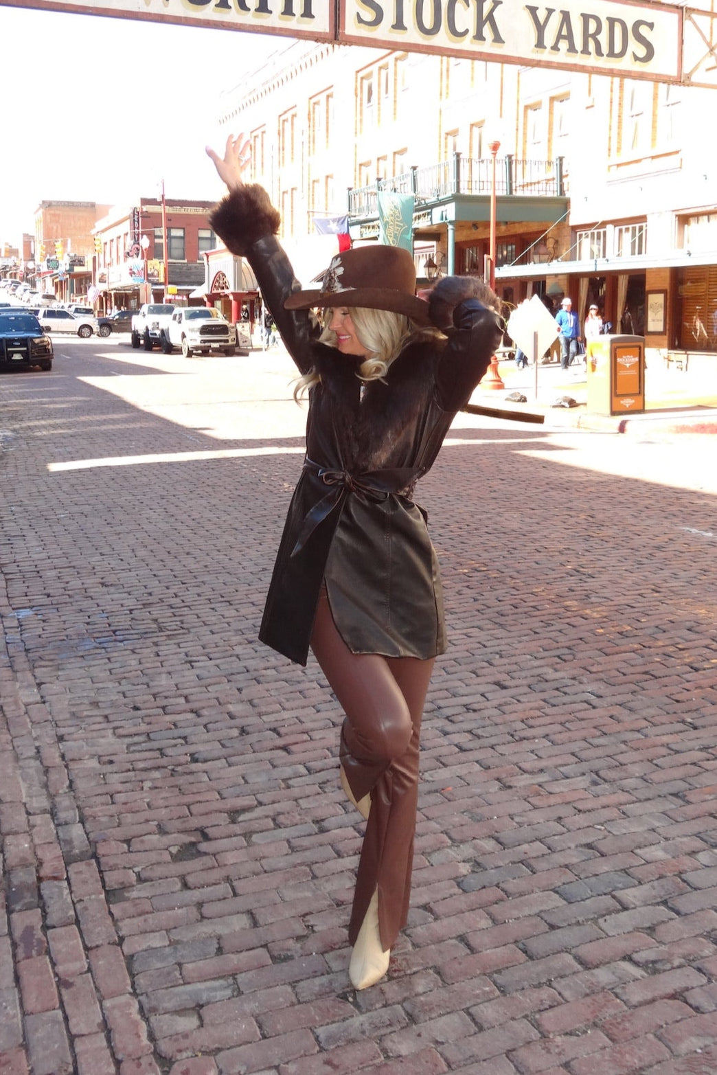 Off The Record Chocolate Brown Faux Leather and Fur Trim Coat