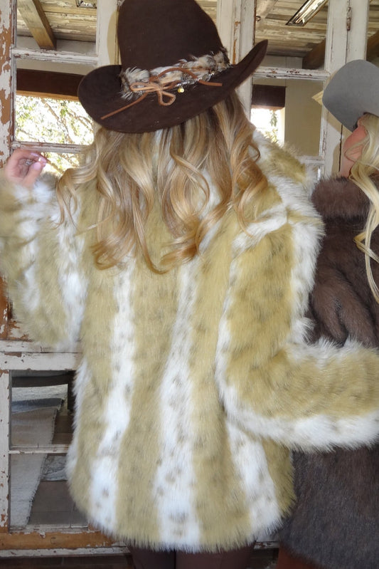 Am I Okay Tan and White Spotted Faux Fur Coat