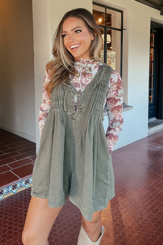 Maggie Denim Tie Romper | Olive