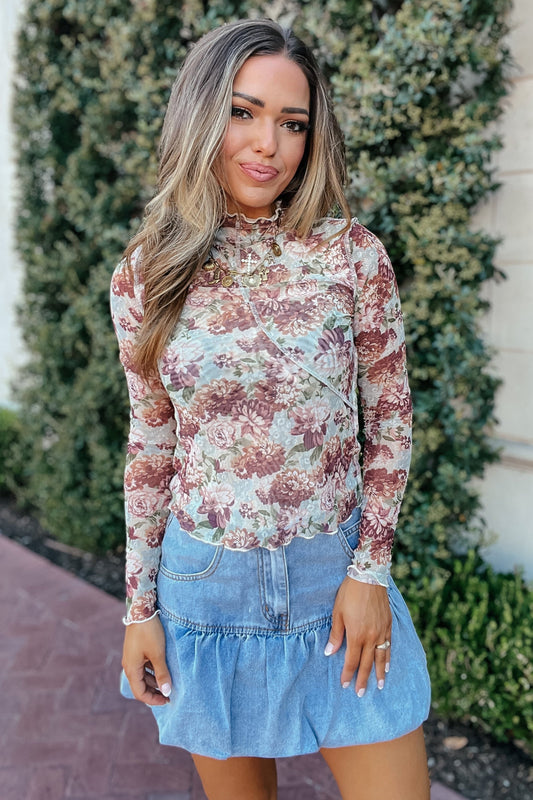 Reece Autumn Floral Mesh Top