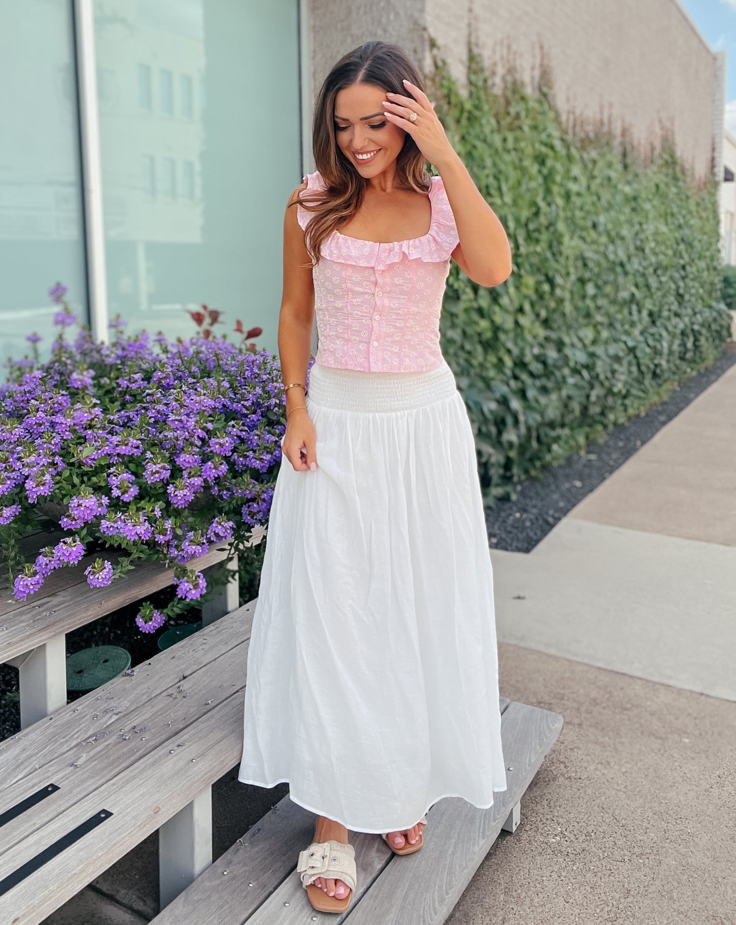 Rose-Marie Fitted Pink Eyelet Button-Down Top