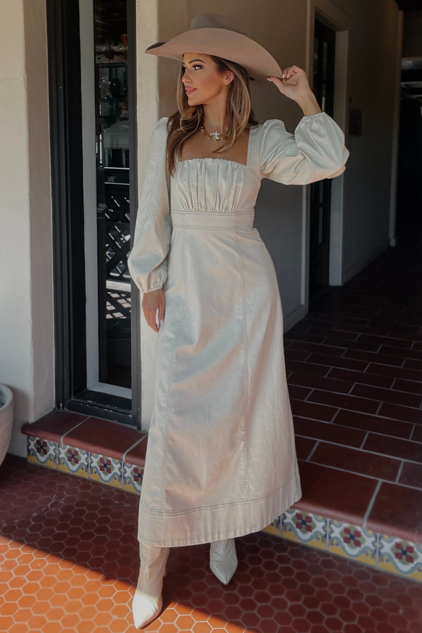 Shana Bone Denim Maxi Dress