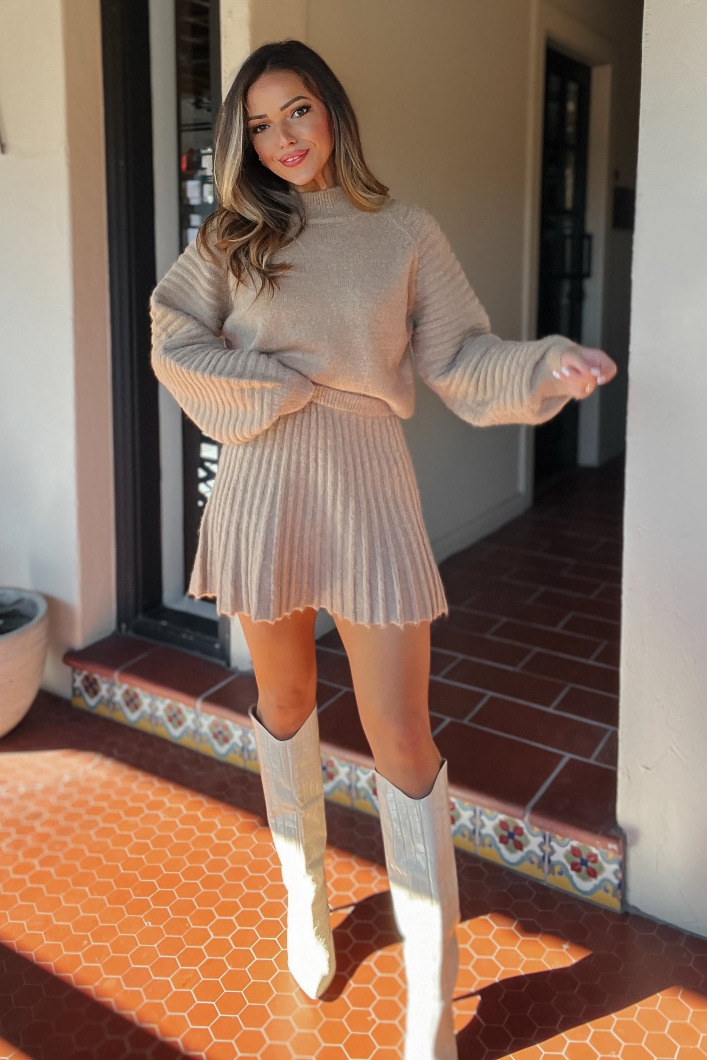 Riley Tan Puff Sleeve Sweater