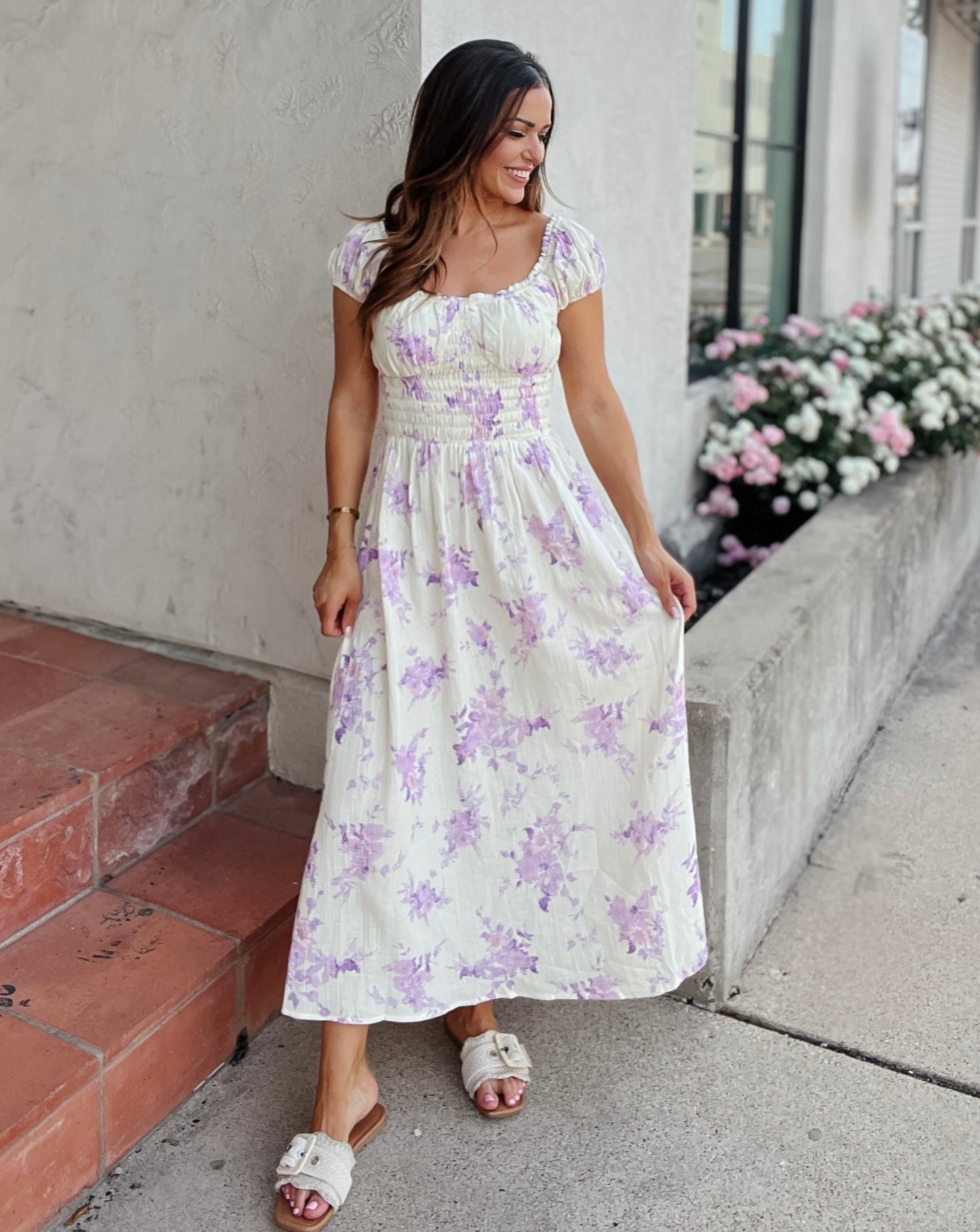 Sophie Lavender and Cream Floral Gauze Midi Dress