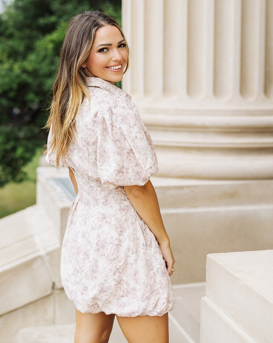 Marley Cream and Mauve Floral Button Down Bubble Dress