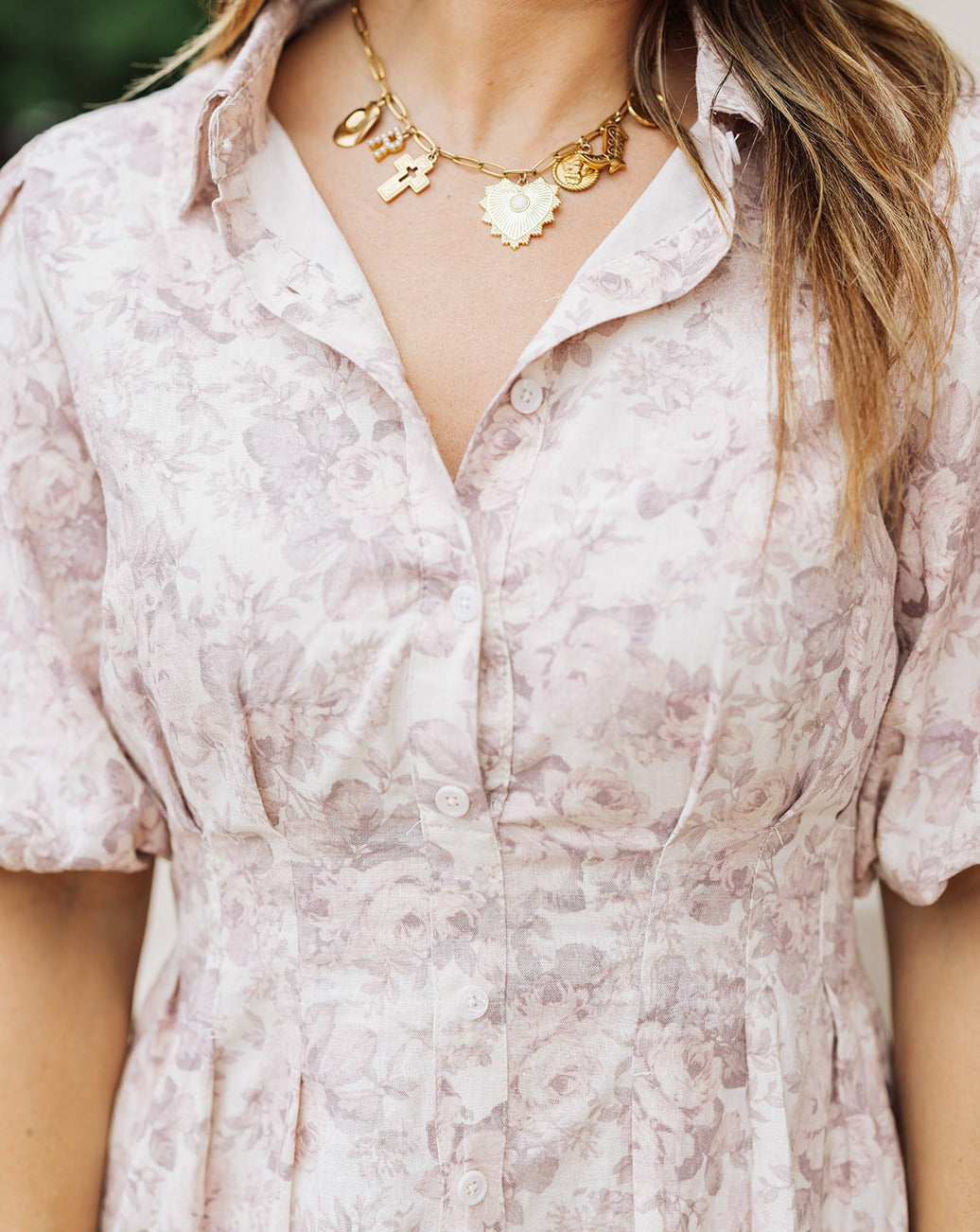 Marley Cream and Mauve Floral Button Down Bubble Dress