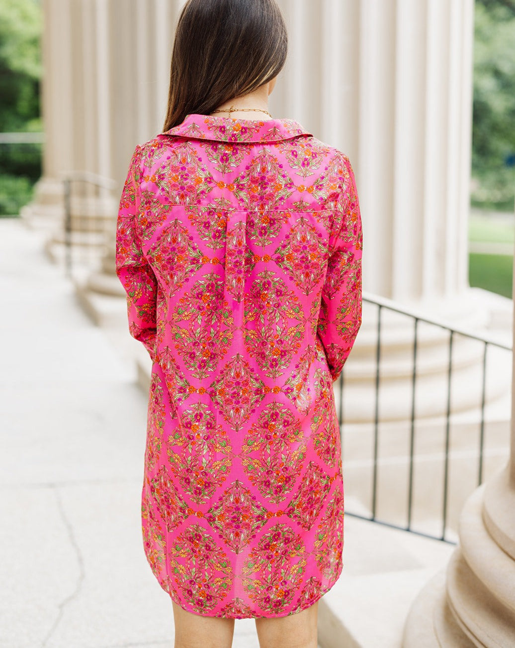 Raelynn Satin Pink Floral Button Down Dress