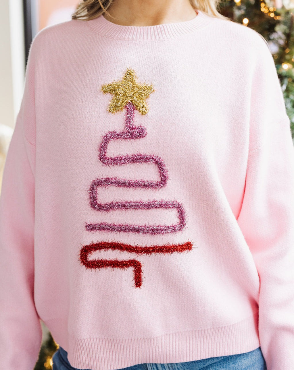 Sparkle Christmas Tree Pink Sweater