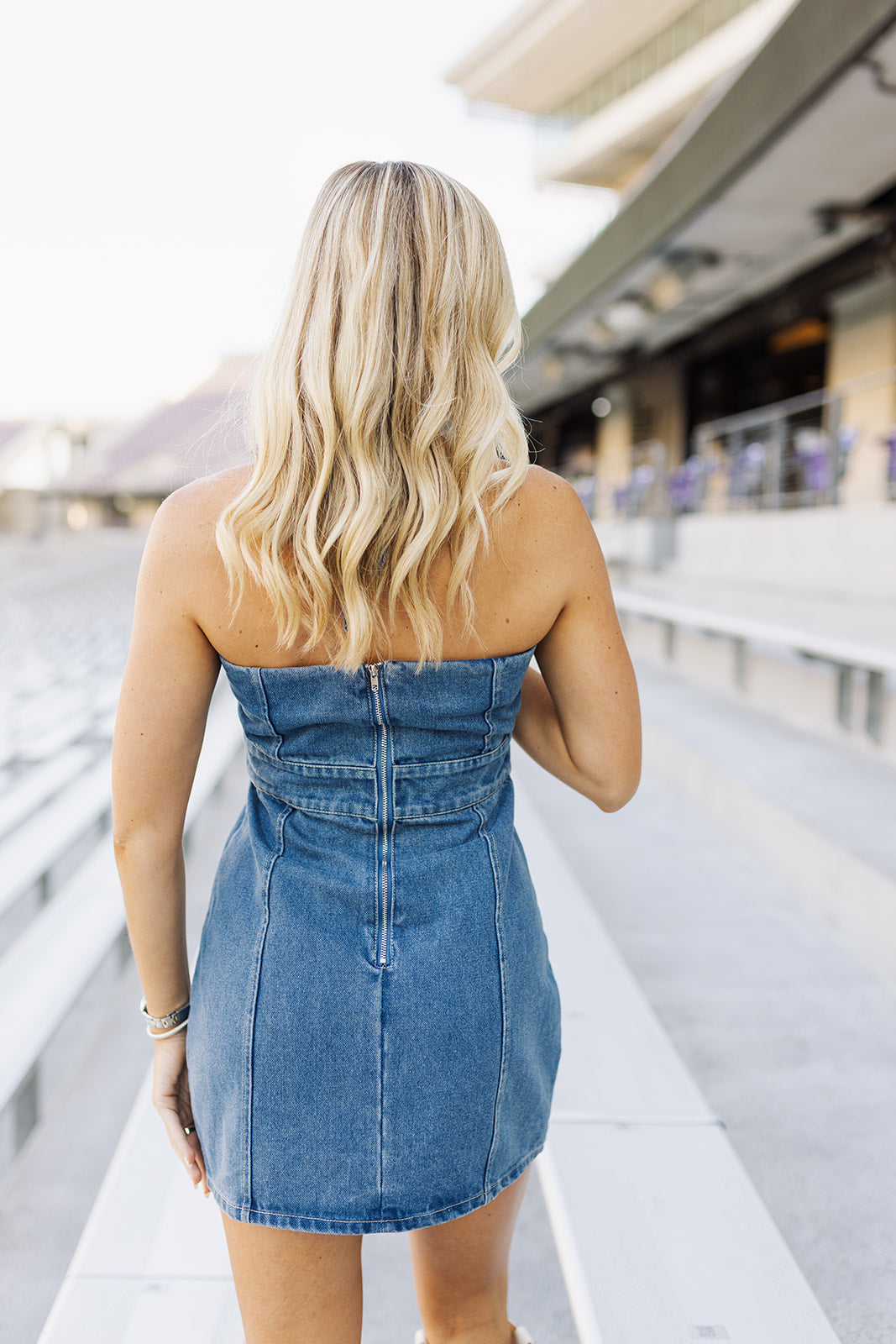 Rachel Flower Denim Halter Tie Mini Dress