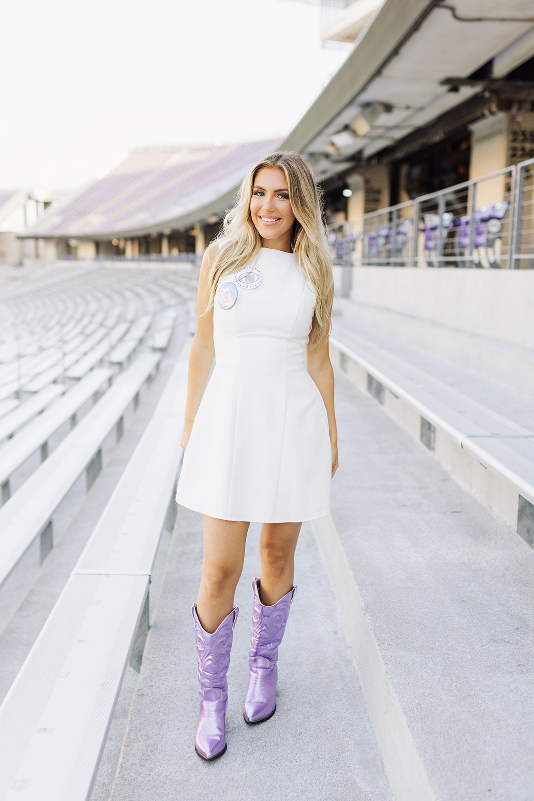 Gameday White A-Line Boatneck Dress