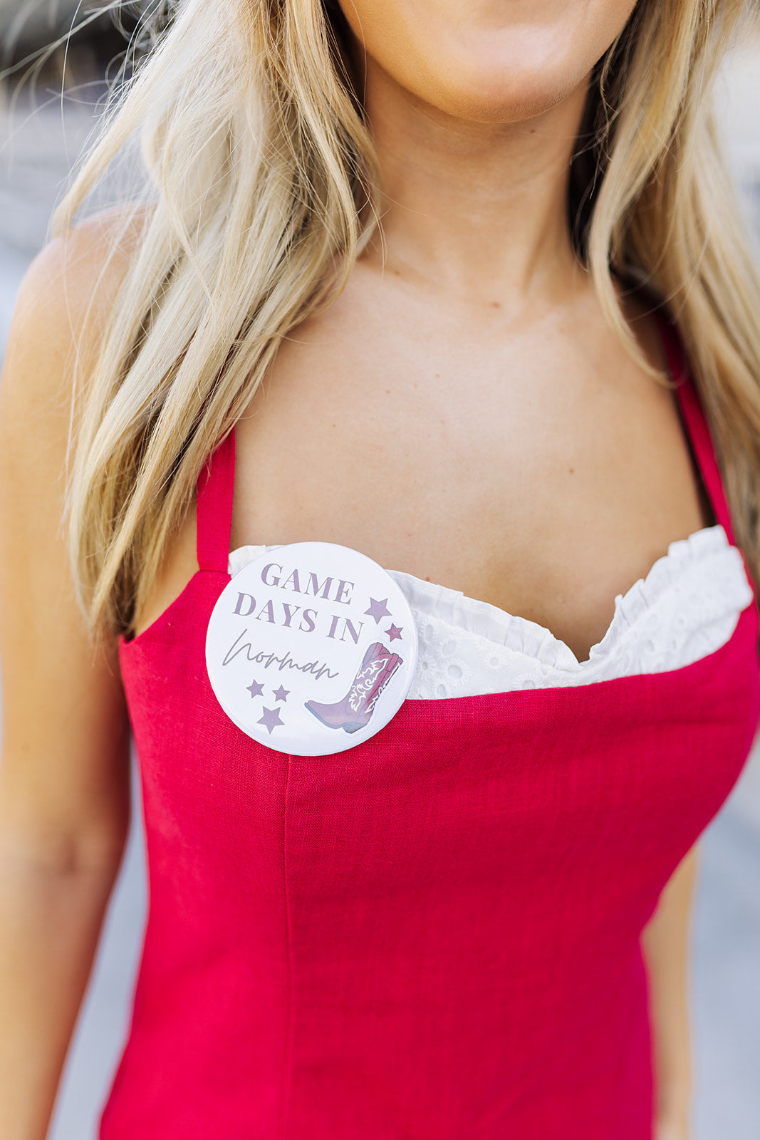 Crimson and White Linen Sweetheart Neckline Dress