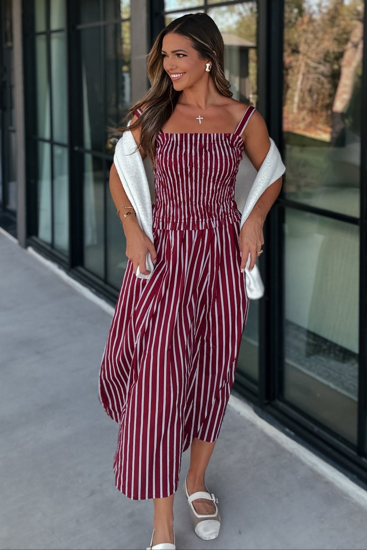 Brooke Maroon and White Striped Maxi Dress