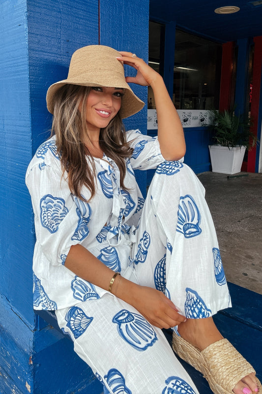 Sam Blue and White Linen Shell Pants