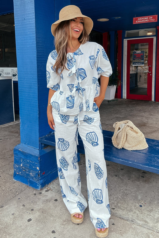 Sam Blue and White Linen Shell Pants