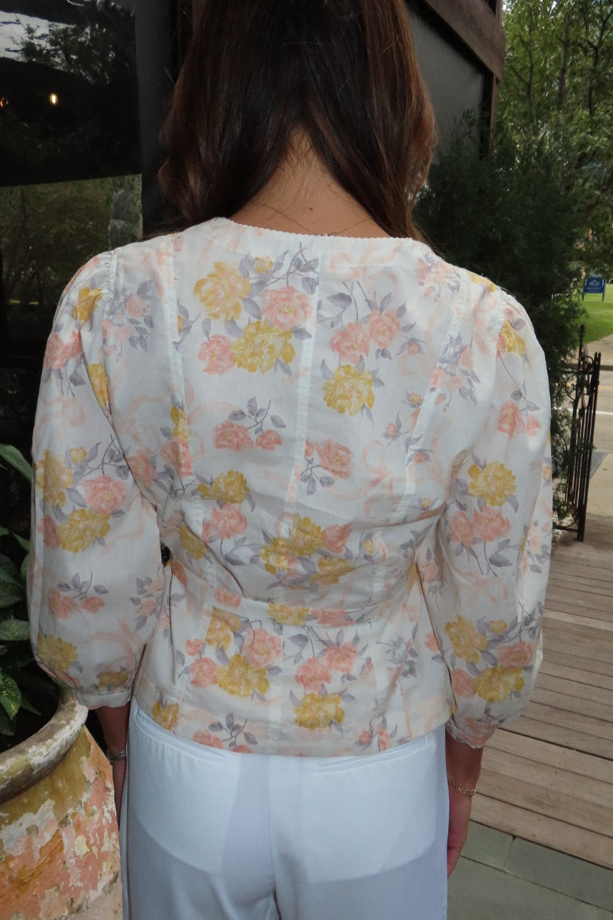 Anna Button Down Waist Tie Floral Top