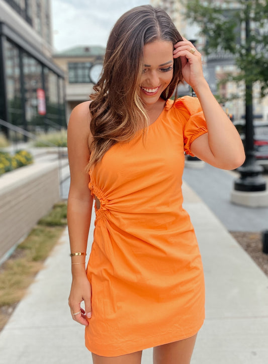 Casey One Shoulder Orange Linen Dress