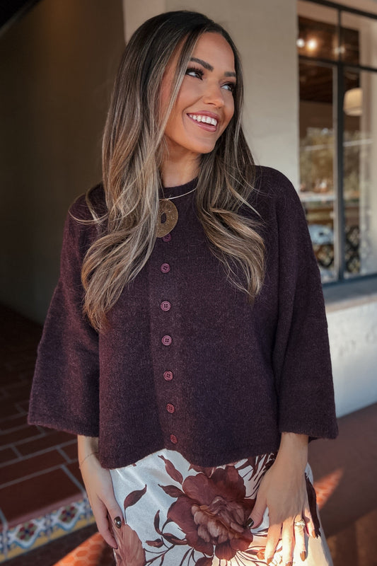 Sadie Dark Burgundy Button-Down Sweater