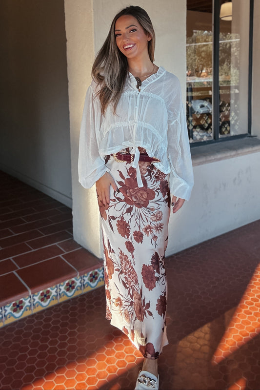 Maisy Fall Floral Satin Maxi Skirt