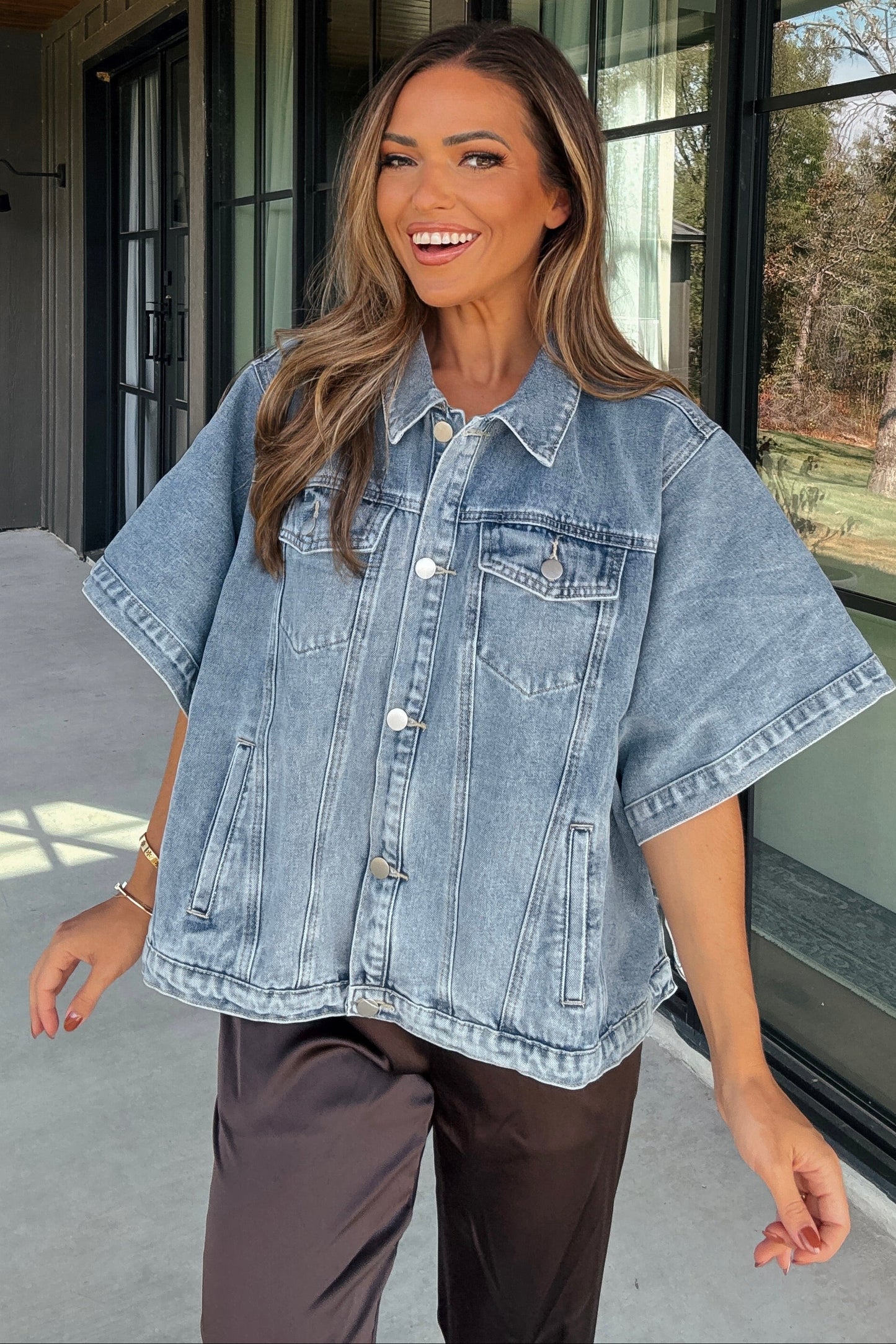 Parker Denim Button Down Cape Top