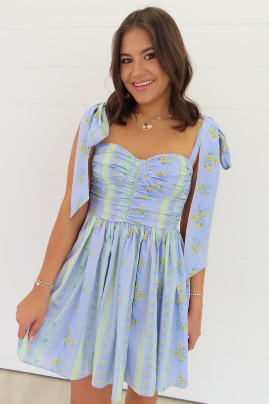 Abby Lavendar Floral Corset Bow-Tie Dress