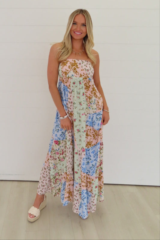 Cora Pastel Floral Patchwork Maxi Dress
