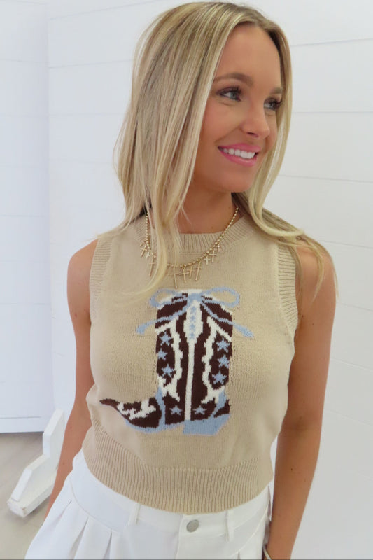 Megan Cowboy Boot Sweater Vest