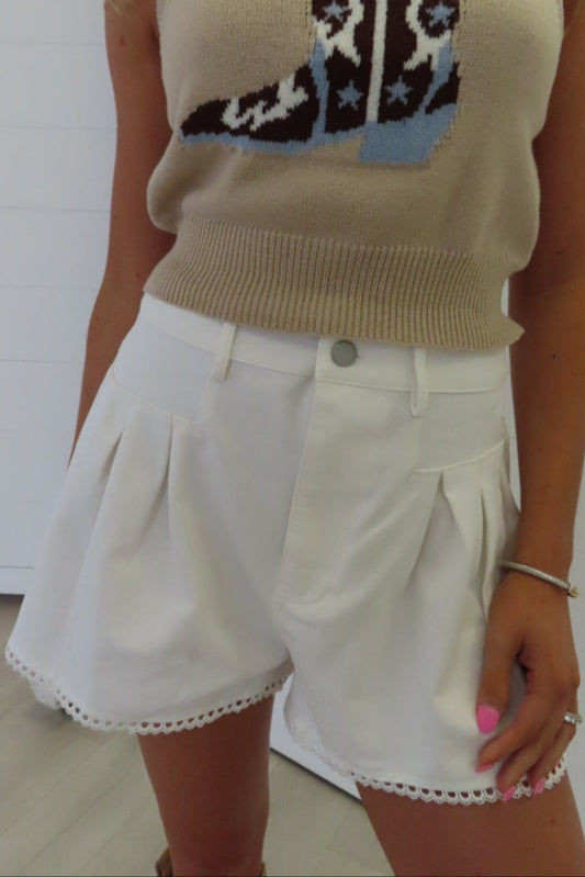 Alex White Denim Scallop Detail Shorts