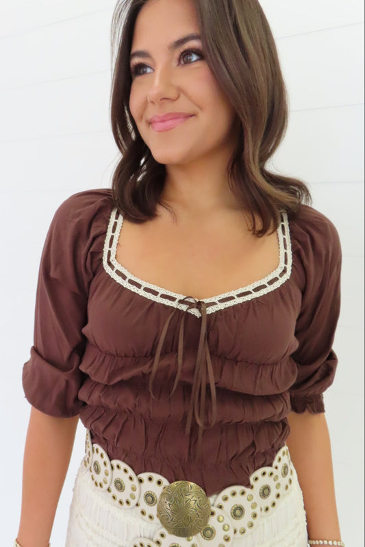 Hannah Brown Ruched Peasant Top