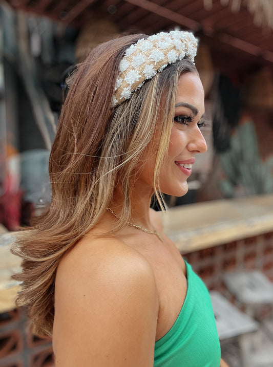 Raffia Dotted Headband | White