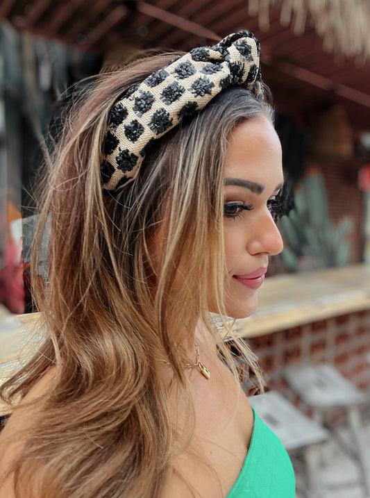 Raffia Dotted Headband | Black