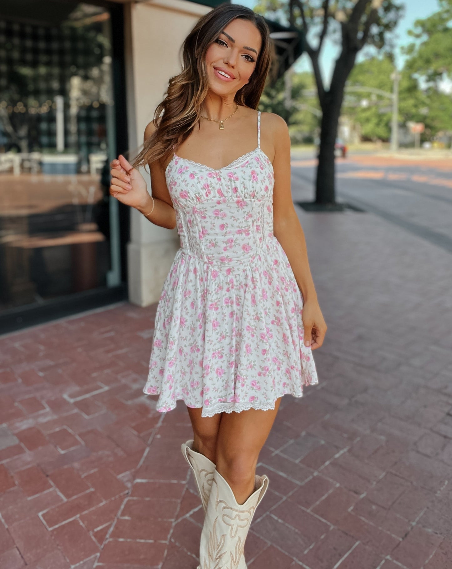 Ella Dainty Floral Drop Waist Mini Dress